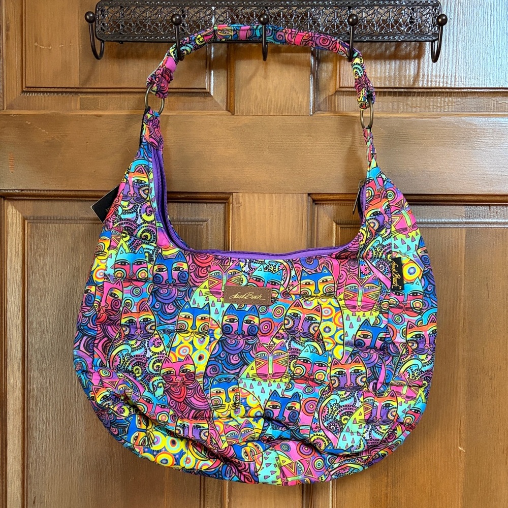 NWT Laurel Burch Feline Friends Colorful Cat Patterned Shoulder Bag